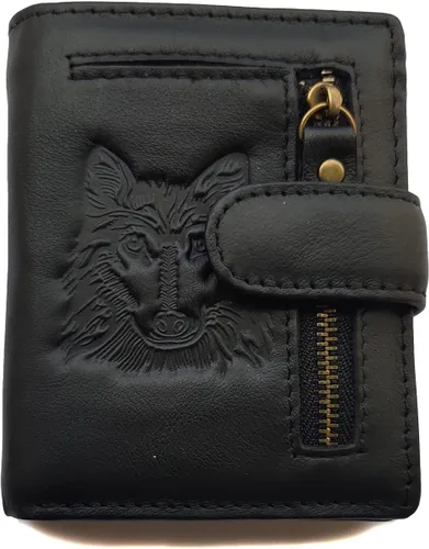 Vista 8 de Hombres Cool Eagle Wolf Caballo Totem Cuero Vaca Vertical Cartera Cremallera Multi-tarjeta Titular, Tótem de caballo, Minimalista