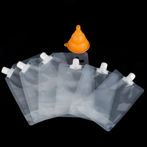 Vista 3 de Kichwit Bolsas de plástico para licor, botellas de bebida, bolsas reutilizables con boquilla líquida, sin BPA, 3 32 onzas, 3 16 onzas, embudo