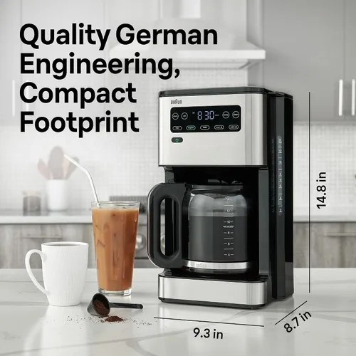 Vista 3 de Braun PureFlavor Cafetera programable de 14 tazas – Velocidad de preparación rápida, pantalla táctil, modos Bold y Brew-Over-Ice, jarra FlavorCarafe
