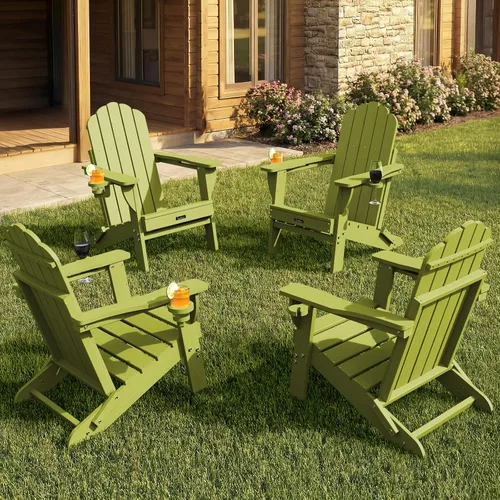 Vista 19 de Silla Adirondack plegable, silla Adirondack de HDPE con 2 soportes para tazas, sillas para fogatas al aire libre de fácil montaje para patio