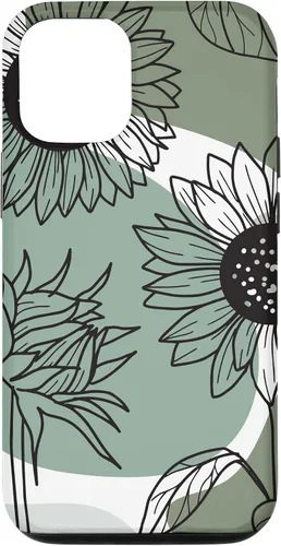 Vista 26 de iPhone 16 Aesthetic Sunflower Line Art Minimalistic Sage Green Case