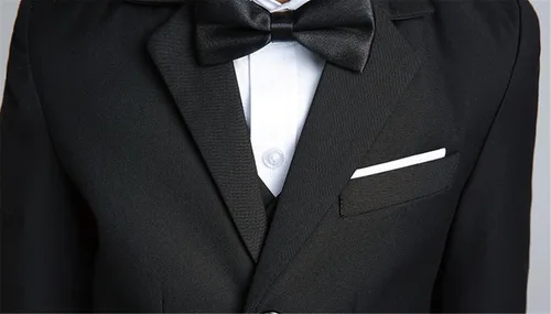 Vista 7 de Yanlu Conjunto de trajes formales de esmoquin para niños, color azul y negro, traje ajustado para bodas