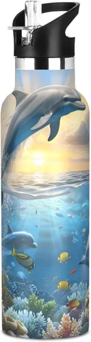 Vista 35 de Botella de Agua de Lobo Tazas de Lobo Botella de Agua Galaxia para Niños Niñas con Tapa de Pajita Lobos Aislada Acero Inoxidable Frasco de Agua a007