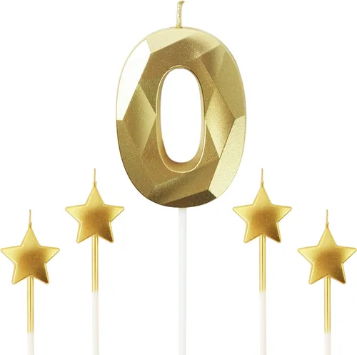 Vista 25 de Velas de cumpleaños doradas con número 20 y velas de estrella de cumpleaños de 7 cm Velas para pastel de cumpleaños en forma de diamante 3D son
