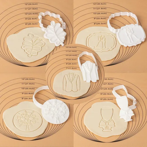 Vista 3 de Juego de 11 cortadores de galletas de amor con sello 3D de ácido poliláctico (PLA) para cocina, pastel, vestido de boda, formas de anillo de amor