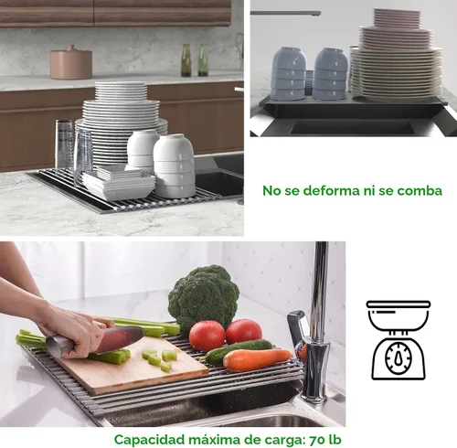 Vista 5 de Tomorotec Escurridor de platos enrollable, estante de secado de platos sobre el fregadero, estante portátil de acero inoxidable con ruedas multiusos