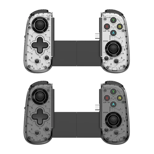 Vista 8 de FINGEREVO D6 Mini controlador móvil para juegos iOS Android PC, BT5.3 y USB-C Streaming Gamepad retráctil para teléfonos Pads N-S transparente