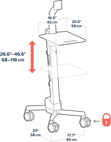 Vista 3 de Ergotron Neo-Flex Carrito de computadora con ruedas, estación de trabajo móvil de pie - Monitor, gris
