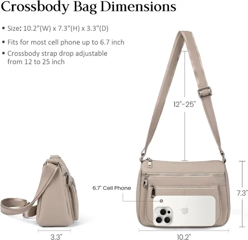 Vista 4 de befen Bolsos cruzados de cuero genuino para mujer, bolsillos medianos para mujer, bolsos de hombro con múltiples bolsillos con cremallera