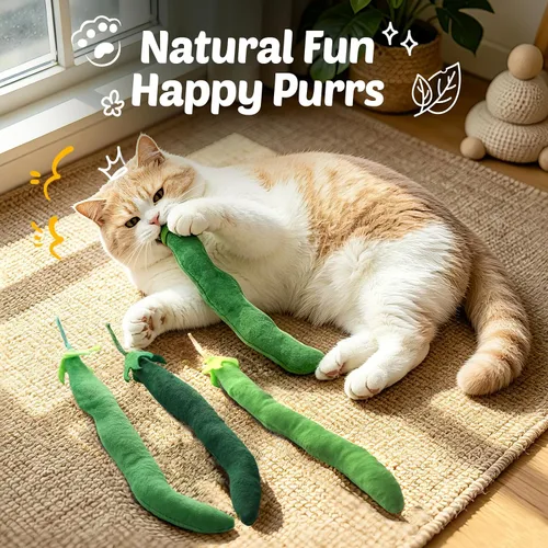 Vista 7 de CiyvoLyeen Juguete de hierba gatera, juguetes para gatos de frijoles verdes, suministros interactivos, pateador, verduras, vegano, salud dental