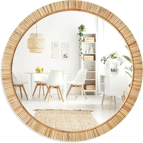 Vista 10 de Barnyard Designs Espejo de baño de ratán, marco de mimbre hecho a mano, estilo rústico, estilo granja, espejo bohemio para decoración de pared