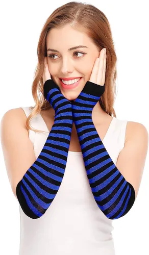 Vista 3 de Guantes de manga larga sin dedos, para abrigar los brazos, estilo punk, gótico, rock Negro azul