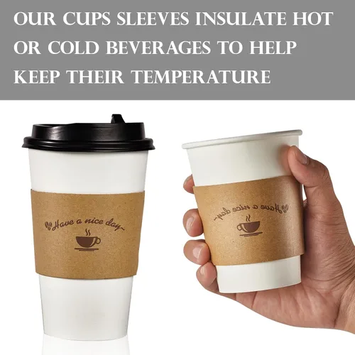 Vista 3 de LITOPAK Paquete de 200 fundas de papel kraft para tazas de café, fundas de café, soporte desechable corrugado para bebidas calientes