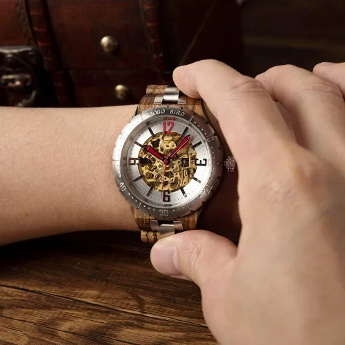 Vista 5 de BOBO BIRD Reloj mecánico automático de madera para hombre de diseño de marca de lujo multifunción de negocios de lujo para hombres