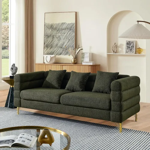 Vista 9 de mikibama Juego de sofá Teddy de lujo para sala de estar, muebles de decoración moderna, sofá seccional, sofá de 3 plazas y loveseat con 5 almohadas