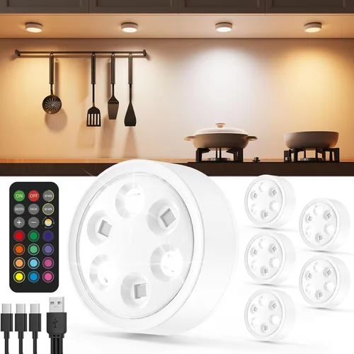 Vista 12 de Luces LED recargables de disco con control remoto, luces de botón con pilas de 2400mAh, luces adhesivas magnéticas para tocar, luz inalámbrica