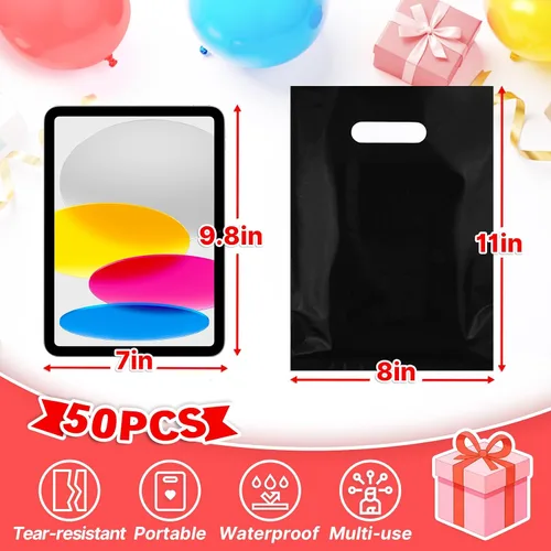 Vista 2 de ANZNKU 50 bolsas negras de recuerdo de fiesta, 8 x 11 pulgadas, bolsa de regalo para dulces de Pascua, joyas artesanales, bolsas de regalo