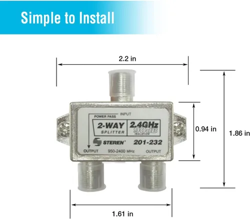 Vista 5 de STEREN 2 vías 2.4GHz 90dB 1 puerto de paso de alimentación DC que pasa en un puerto F-Pin divisor coaxial [201-232]