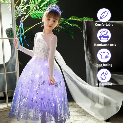 Vista 2 de Disfraz de princesa iluminado para niñas, disfraz de fiesta de cumpleaños de Halloween, disfraz de cosplay para niños