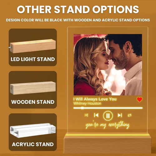 Vista 6 de Placa de música personalizada con soporte de luz LED - Placa de canción personalizada para pareja con código y texto, regalo de última hora, regalo