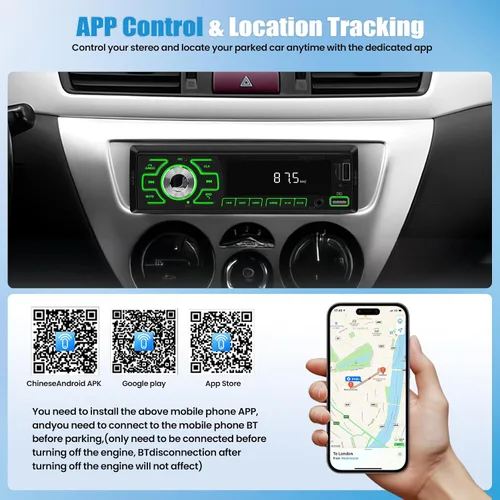 Vista 2 de SIXWIN - Radio para coche de un solo DIN, estéreo Bluetooth, receptor de audio multimedia para coche con control de voz, entrada AUX/USB/TF, control