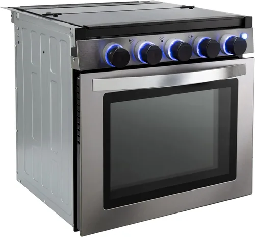 Vista 9 de Estufa RecPro RV de acabado negro Estufa de gas de 21" de altura Tres quemadores de 6500 y 8000 BTU Horno de 7100 BTU con capacidad de 1.8
