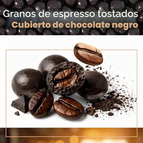 Vista 3 de Granos de café expreso cubiertos de chocolate oscuro, aperitivo de caramelo de café, bolsa de 15 onzas