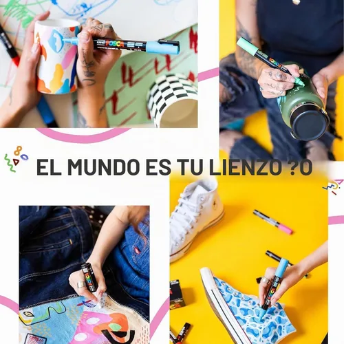 Vista 5 de POSCA Punta tipo bala blanca y negra - Juego de 6 bolígrafos (PC-5M, PC-7M, PC-3M)