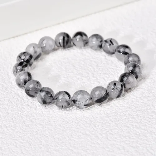 Vista 3 de ZPMMPZ Pulsera de turmalina para hombres y mujeres, 19 cuentas de piedra natural, pulsera de cristal de turmalina, regalos para aliviar el estrés