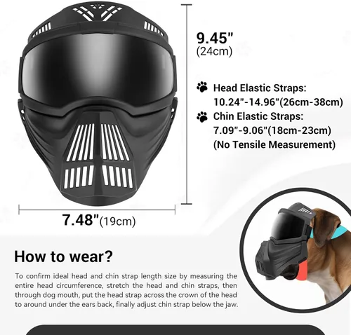 Vista 4 de Gafas de sol para perros de razas grandes, antirayos UV para protección facial completa, máscara para mascotas con agujeros transpirables