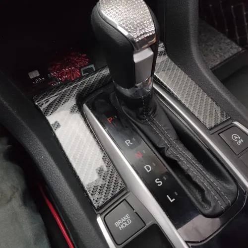 Vista 2 de Kadore Cubierta del marco del panel de cambios de la consola central de fibra de carbono para Honda Civic 10ª generación 2016-2021 transmisión