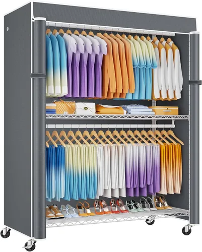Vista 8 de ULIFHOME P8C Pro - Perchero resistente (con diseño de ancho extendido) para colgar ropa con ruedas bloqueables, 42 pulgadas de ancho x 15.8 pulgadas