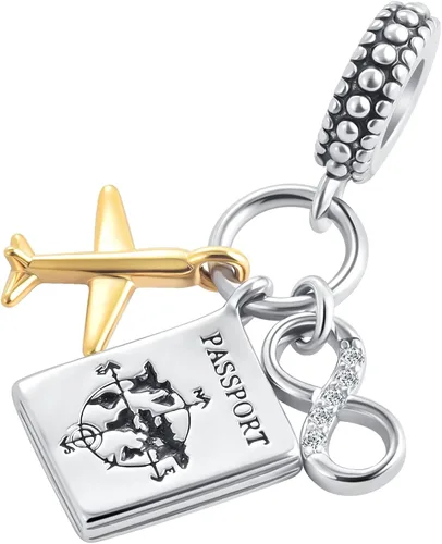 Vista 2 de MZC Jewelry Abalorio para pasaporte de avión para pulseras Pandora, cuentas colgantes de infinito para mujeres, niñas, familia, mamá, hermana
