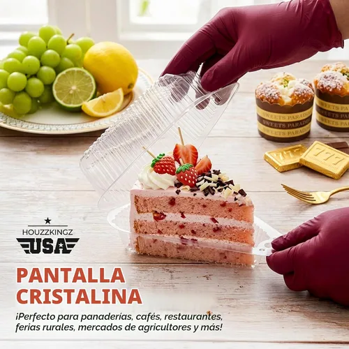Vista 6 de 25 recipientes para rebanadas de pastel con tapas Recipientes de plástico desechables medianos con bisagras Recipiente transparente para tarta