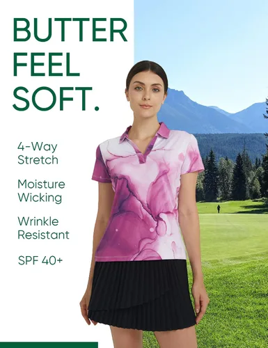 Vista 3 de Camisa de golf para mujer, polo de golf de secado rápido que absorbe la humedad para mujer