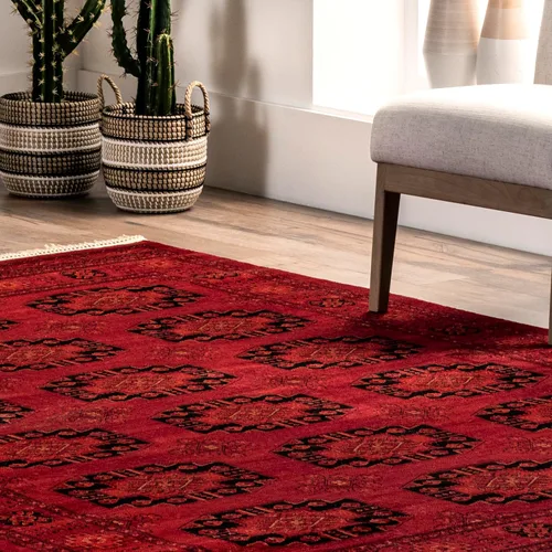 Vista 8 de Nuloom Diandra Red/marfil, 9 pies 2 pulgadas x 12 pies, tribal, suave y suave, con alto tráfico, resistente a las manchas, fácil de limpiar