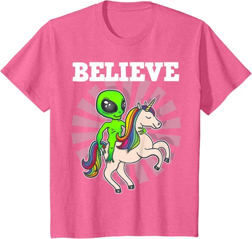 Vista 64 de Believe Space Alien Riding Unicorn - Camiseta de regalo divertida, Negro, S