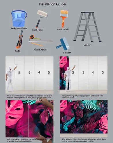 Vista 6 de Reyhui - Papel tapiz tropical de hojas de plátano, mural de pared de hoja de plátano, papel tapiz para pared de planta colorida, mural de pared