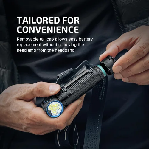 Vista 8 de OLIGHT Perun 3 - Linterna frontal recargable, 3000 lúmenes LED con luz roja, lámpara frontal impermeable con diadema para campamento al aire libre