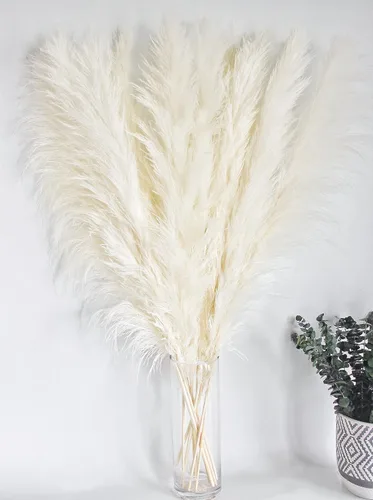 Vista 4 de 10 tallos de 46 pulgadas, decoración de hierba blanca de las pampas alta, hierba de pompas grande, ramo de decoración del hogar boho neutro, hierba