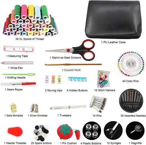 Vista 2 de Kit de máquina de coser de alta calidad, 183 piezas, 38 carretes de hilo XL, kits de costura grandes para adultos, estudiantes universitarios