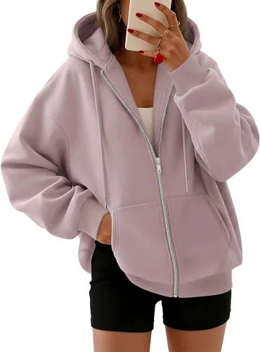 Vista 20 de Trendy Queen - Sudaderas con capucha y cremallera para mujer, sudaderas de gran tamaño, trajes de moda de otoño, chaquetas informales, ropa