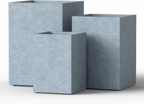 Vista 11 de Kante Macetas rectangulares de hormigón de 12.6 pulgadas de alto, macetas ligeras para interiores y exteriores con orificio de drenaje y tapón