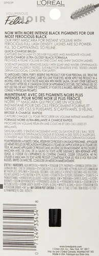 Vista 3 de Máscara de pestañas lavable Voluminous Feline de L'Oréal Paris, 0.27 onzas líquidas Negro más negro