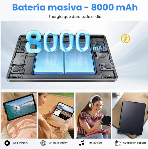Vista 3 de Tableta, Android 15 Tableta, 20GB RAM 128GB ROM 2TB Expansión, A733 8-Core Procesador, Pantalla táctil grande de 12 pulgadas Pantalla 2K, Cámara