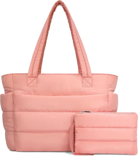 Vista 14 de TOPDesign Bolsa Tote Acolchada para Mujer, Bolso de Mano Ligero Inflado con Compartimentos, Bolsa de Hombro Acolchada para Trabajo, Viajes, Gimnasio