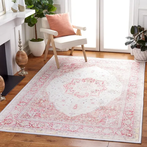 Vista 10 de SAFAVIEH Tucson Collection - Alfombra lavable de 2 pies 6 pies x 6 pies, color beige y al óxido, antideslizante y fácil de limpiar, ideal