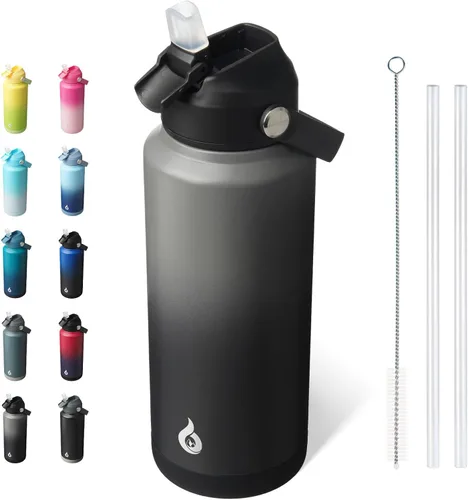 Vista 43 de BJPKPK - Botella de agua aislada con tapa de popote, 532 ml Botellas termo con boquilla suave, asa flexible y base antideslizante, libre de BPA, a