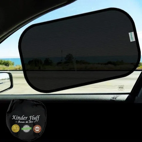 Vista 11 de kinder Fluff Sombras para Ventanas de Coche (4Pack) - La Única Sombra Solar Certificada para Ventanas de Coche para Bebés, Comprobada para Bloquear