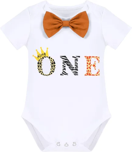 Vista 2 de ODASDO Conjunto de mameluco para bebé niño con temática de safari en la selva para 1er y 2 cumpleaños